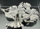 Vintage Sculpture Metal Bird Dogwood Flowers Footed Signed 751 Dog 3 5 