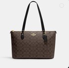 Coach Gallery Tote Bag Signature Canvas  Cw381  Gold walnut black