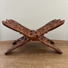 Vintage Hand Carved Wood Folding Cookbook Holder Bible Book Display Stand Boho