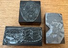 3 Vtg Cake Woman Girl Drinking W straw  Metal Wood Letterpress Printing Blocks