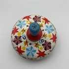 Vtg Ohio Art Lithograph Tin Spinning Top Wood Handle Geometric And Star Pattern
