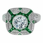 Art Deco Style Lab Created Diamond   Emerald Engagement 14k White Gold Fn Ring