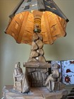 Asian Oriental Hand Carved Wood Vintage Folk Art Lamp  Vintage Goodness 