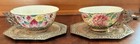 Chinese Porcelain Tea Bowls Dragon Handle W  Metal Octagon Saucers Spoons Pair