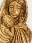 Vintage Hand Carved Olive Wood Holy Land Madonna    Child Jesus Sculpture Plaque