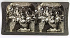 Antique Stereoview Photo Card Breton French Peasants Making Wooden Shoes Dog