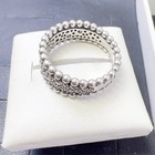 New 100  Authentic 925 Sterling Silver Beaded Pave Band Ring Size 5 6 7 7 5 8 5