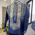 Filipino Formal Blue   White Embroidered Barong Tagalog