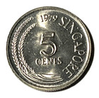 1979 Singapore Coin 5 Cents Snake Bird Indian Oriental Darter Animal Wildlife