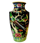 Exquisite 14    Japanese Black Enameled Bird Of Paradise Porcelain Vase C 1930