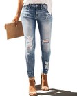 High Rise Skinny Ripped Jeans For Women - Stretchy High Waisted Destroyed Denim