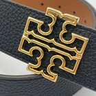 Tory Burch Britten Logo Reversible Black Tan Leather 1 5  Width Belt 141742