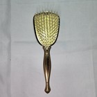 Vintage Metal Gold Tone Vanity Hair Brush Ornate W flowers Removable Brush Clean