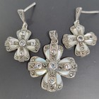 Vintage Sterling Silver Maltese Cross Marcasite Earrings Pendant Set 925