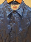 Vintage 70s Mens Medium Shirt Blue Metallic Button
