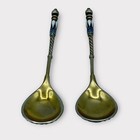 Antique Imperial Russian Gilt Sterling Silver 84 Enamel Pair Tea Spoon 1890-1917