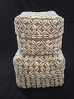 2 Handmade Balinese Woven Bamboo Box -white Cowrie Shells Geometric Patterns