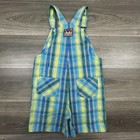 Vintage Disney Mickey Mouse Overalls Kids 10 Plaid Blue Goofy Donald Shortalls