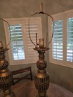 Set Of 2 1950s Solid Brass Asian Oriental Table Lamp  Floor Ornate Filigree Mcm