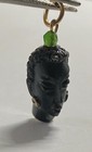 Vintage 1960 s Nos 14k Gold Filled Curly Hair Blackamoor   Green Jade Pendant 