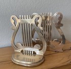 Vtg Solid Brass Harp Book Ends Musical Symbol Pair Staff Stand Bookends Guc