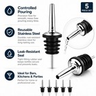 5 Pack Stainless Steel Speed Pourer Spouts For Liquor Wine Bottle Bar Set