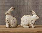 New Primitive White Sitting Bunnies Small 2 Pcs Cottage Chic Farmhouse Figures