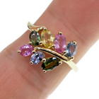 14k Solid Yellow Gold Natural Multi-colored Sapphire Ring Size 7