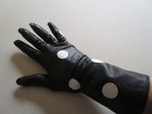 Vintage 1960 s Ladies Black White Polka Dot Leather Evening Gloves Sz 7 Sm