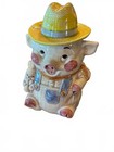 Vintage 1960s Treasure Craft Ceramic Farmer Pig Cookie Jar Ceramic Glossy