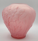 Vintage Tiffin Pink Satin Frosted Glass Raised Poppy Flower Floral Vase 