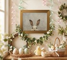Gold Framed Funny Vintage Rabbit Canvas Wall Art Easter Bunny Painting Pictur   