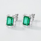 Lab-created Emerald Rectangle Stud Earrings S925 Sterling Silver Women Gift