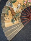 Vintage Hand Painted Oriental Folding Fan - Large Wall Hanging Art Decor 56x32
