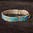 Mexico 925 Silver And Inlay Turquoise 7 Panel With Chain