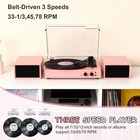 Pink Record Player With External Stereo Speakers   3-speed Bluetooth Turntabl   