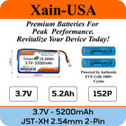 3 7v 5200mah 19 24wh Rechargeable Li-ion Battery Pack With Jst-xh 2pin Connector