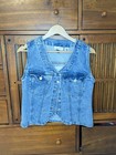 Women   s Blue Button-front Sleeveless Vest With Pockets  Short Solid  Size M