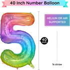 40 Inch Rainbow Number Balloon 5  Large Number Foil Balloons Mylar For Girl Boy