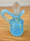 Fenton Blue Opalescent Hobnail Cruet With Stopper Vintage Art Glass 4 5   