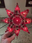 Vintage Mcm 50   s-60   s Red Plastic Beaded Silver Tinsel Christmas Tree Topper