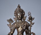 8 3  China Old Historic Tibetan Buddhism Bronze Gilt Green Tara Buddha Statue