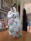  b88 Vintage Asian Chinese Geisha Woman Figurine Sitting Thinking 13 5  In Tall