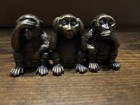 3 Wise Monkeys Hear Speak See No Evil Bronze Metal Statue Trinket 2x3 5