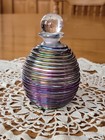 Vintage Iridescent Threaded Art Glass Perfume Bottle W stopper 4 75 t  3 w