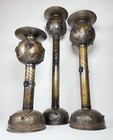 Antique Art Deco Moorish Revival Anglo Indian Jeweled Brass Graduated Torcheres