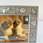 Cat Kitten Themed Photo Frame 4x6 Metal Gray Silver Yarn Collar Fish Crown Decor