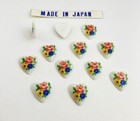 12 Vintage Japanese Glass Pink Rose  Yellow   Blue Flowers 11mm Heart Cameos 388