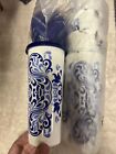 Tupperware New 16oz Navy Blue White Swirl Tumblers With Lids Set Of 4