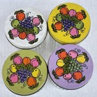 4 Vtg Ball Quilted Crystal Jelly Jars Tall W Grapes   Fruit Lids 4  X 2 25 